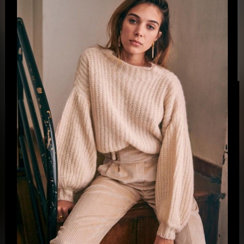 Sezane Olric Light Pink Wool Sweater jumper size XS balloon sleeves